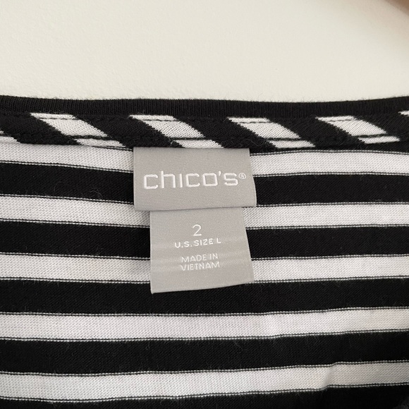 Chico's 2 Neutral Classic black white stripes shirt wide sleeve size Large L14 - Picture 3 of 8